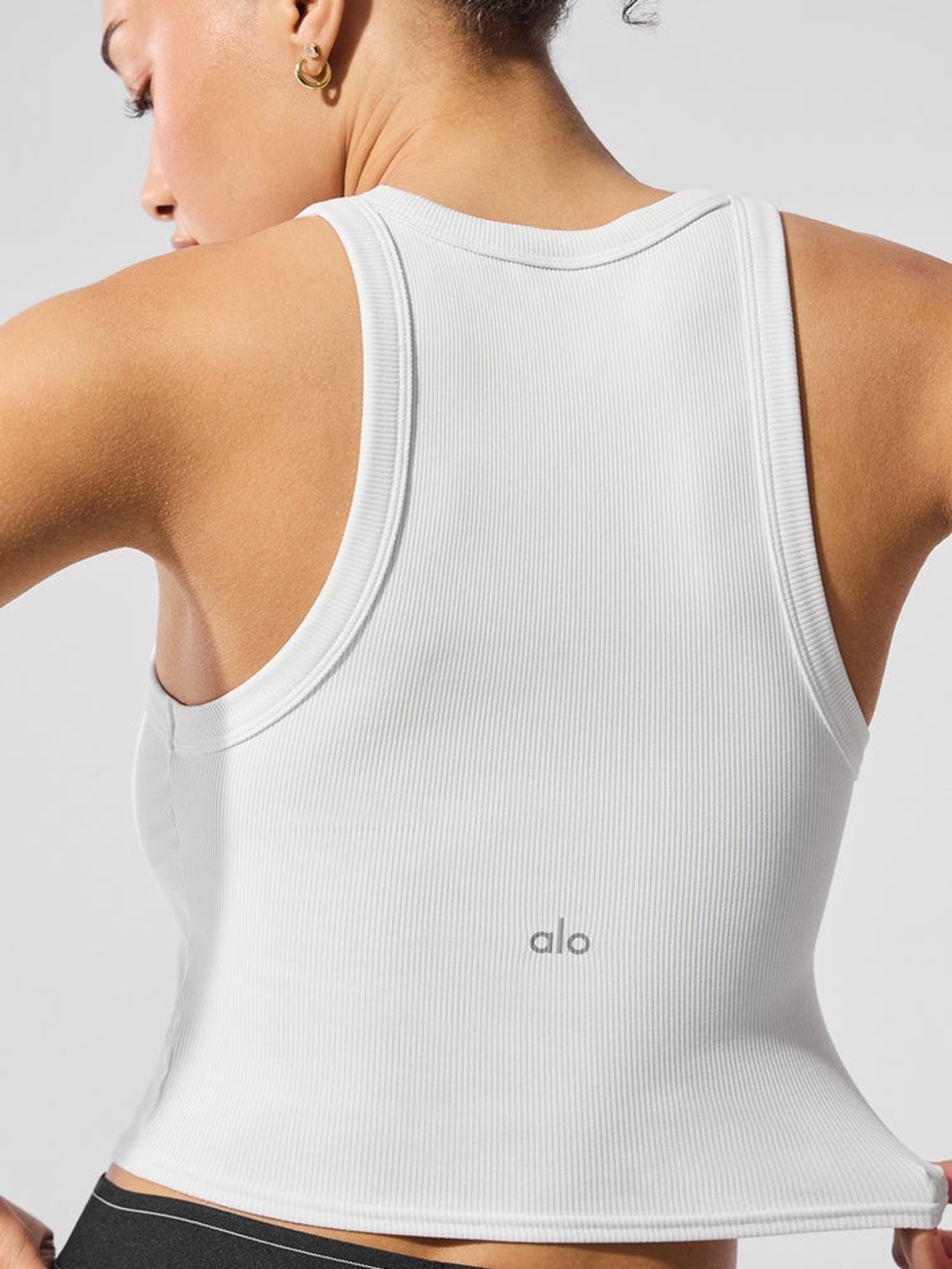 ALO Yoga White Ribbed Racerback Tank Top